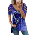 thumbnail image 1 of DYMADE Women Punk Tee Zipper Sexy V-Neck Blouse Hollow Summer T-Shirts, 1 of 4