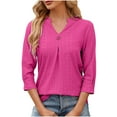 thumbnail image 3 of qolati Women's 3/4 Sleeve Blouses 2024 Summer V Neck Tunic Tops Eyelet Loose Fit Casual Work Shirts for Women, 3 of 6