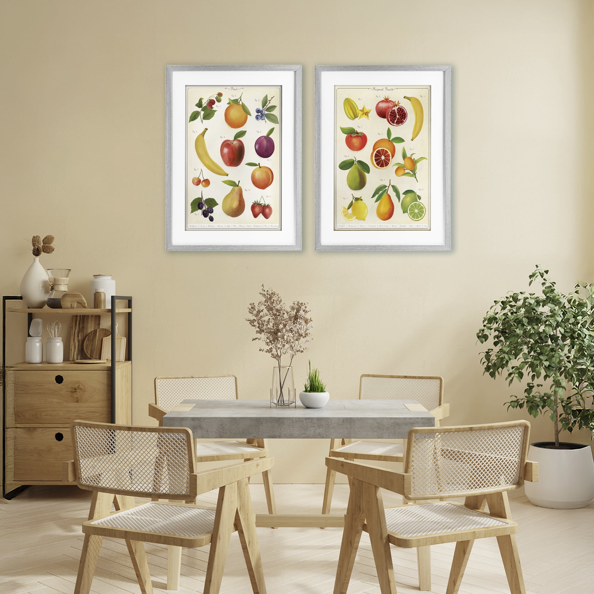 Stupell Industries Kitchen Studies Fruit 2 Piece Gray Framed Print Under Glass Set, design by Diane Neukirch