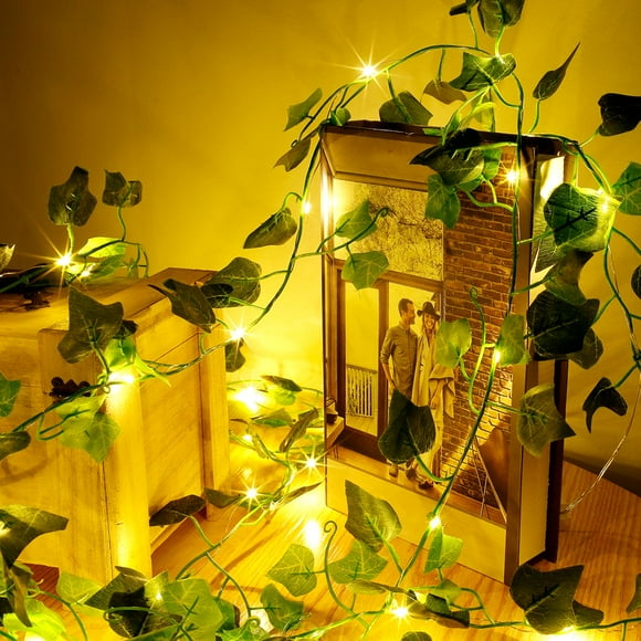 Maple Leaves Vine String Lights 5m 50LED/10m 100LED Green Maple Leaves Garland String Lights Artificial Wall Hanging Maple Leaves Vine Lights Battery Powered Plastic Plant Rattan Decorat