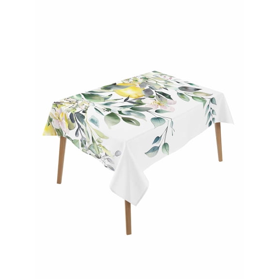 Summer Lemon Table Cloth, Spring Floral Eucalyptus Leaves Botanical Waterproof Tablecloth for Rectangle Tables, Reusable Washable Fabric Table Cover for Restaurant Kitchen Dining Tables 52"x70"