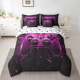 thumbnail image 3 of Gamepad 7Pcs Comforter Set Twin Size,Geometric Honeycomb Bedding Set,Video Games Fitted Flat Sheet Teens Men Bedroom Decor,Modern Black Rose Gaming Reversible 2 Throw Pillow,2 Pillowcases, 3 of 5
