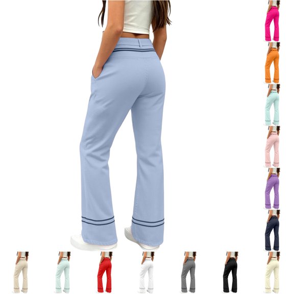 Bigetiay Girl School Uniform Pants Formal Flared Leg Pull On Chino Elastic Waist Slim Fit Stretchy Girls Blue Uniform Pants Girls Clothes Size 5-6 Years