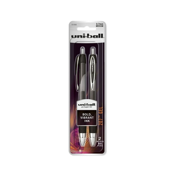uniball 207 Retractable Gel Pens, Medium Point (0.7mm), Black, 2 Count