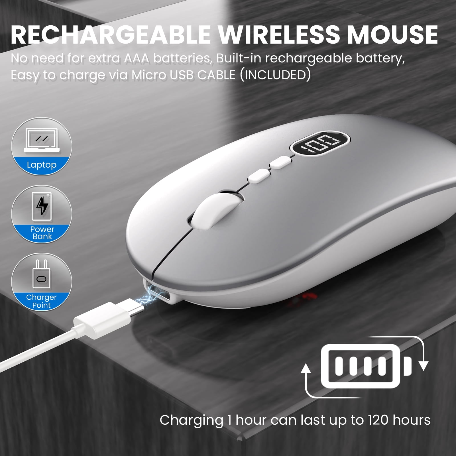 Wireless Office Mouse with Battery Level Visible, Ultra Slim 2.4G