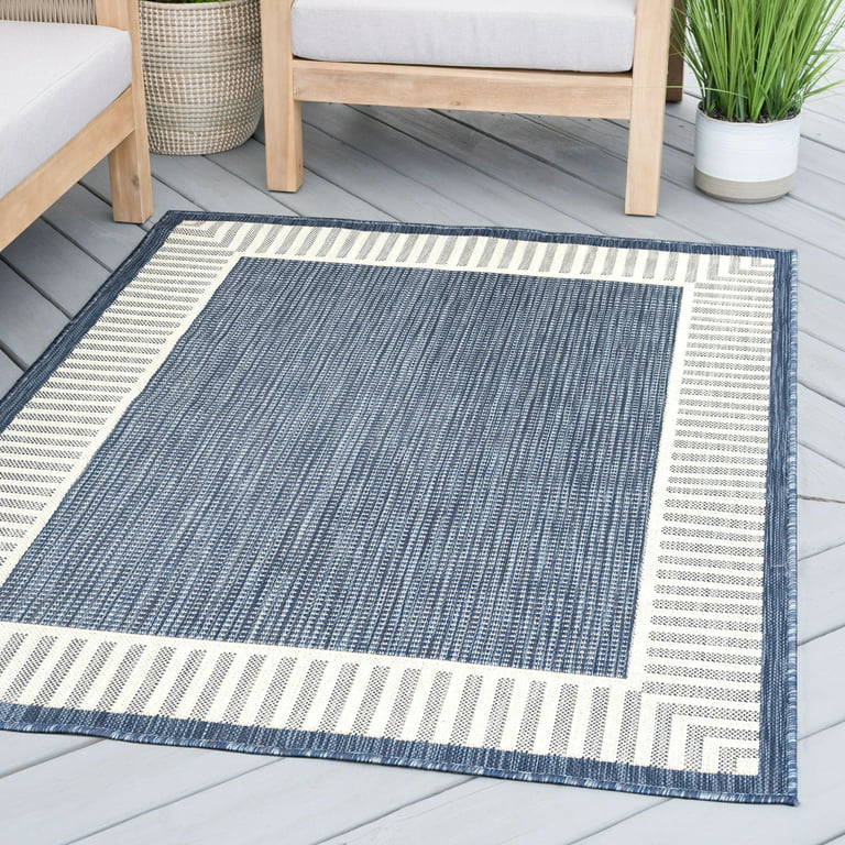 2x3 Water Resistant, Small Indoor Outdoor Rugs for Patios, Front Door  Entry, Entryway, Deck, Porch, Balcony, Outside Area Rug for Patio, Navy,  Striped Border