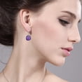 thumbnail image 4 of Gem Stone King 12.00 Cttw Purple Amethyst Dangle Earrings for Women | 925 Sterling Silver | Gemstone Birthstone | Cushion Checkerboard Cut 12MM, 4 of 4