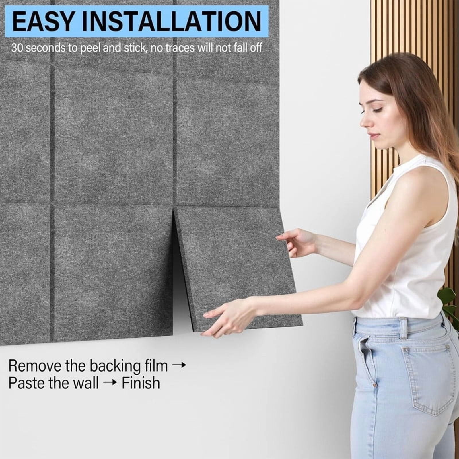 Easy4Home Large Cork Board for Wall 48"x36" Self Adhesive Bulletin Pin Board, 12 Pack Felt Wall Tiles, Gray
