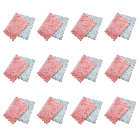 FloreceBien 12 Pack Kitchen Cloth Dish Towels Coral Velvet Dishtowels, Nonstick Oil Washable Fast Drying