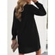 thumbnail image 1 of Fall Dress, Long Sleeve Puff Sleeves Women's V Neck Dress Soft Skin Friendly  For Parties For Fall For Work ANGGREK Negro L, 1 of 6