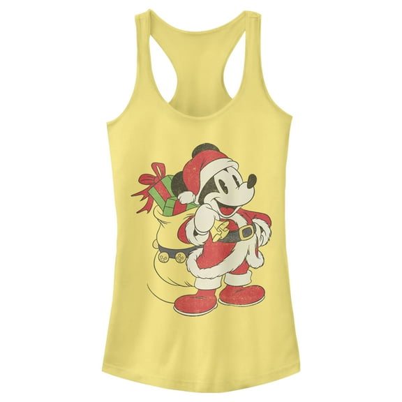 Junior's Mickey & Friends Santa Mouse Racerback Tank Top Banana 2X Large