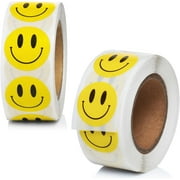 Smiley Face Stickers 1000 pcs | Yellow Happy Smile Stickers for Teachers Parents Rewards, 2 Rolls of 500 Labels Each