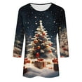 thumbnail image 5 of Uootdi Christmas Gifts Christmas Shirts for Women 3/4 Sleeve Round Neck Tunic Tops Glitter Xmas Tree Print Tshirt Gift Pullover Blouses, 5 of 5