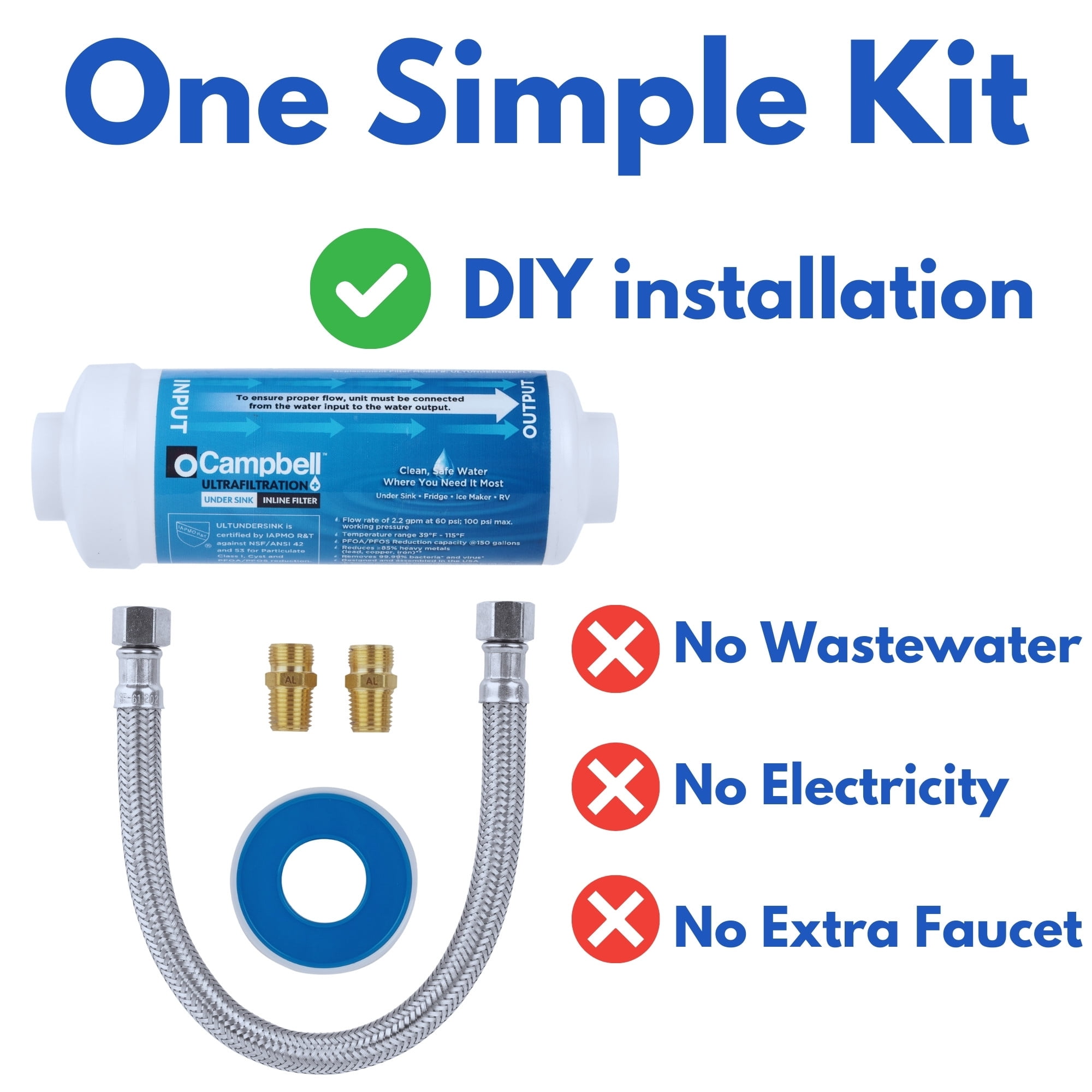 Campbell Ultrafiltration+ Inline Under Sink Filter Kit, High Flow