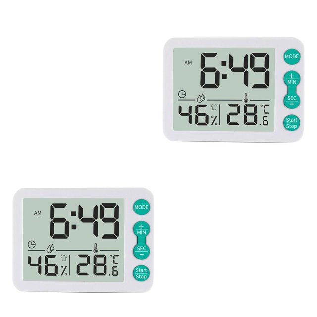 Kearding Alarma digital de escritorio Ángulo de plástico ajustable Proyector de 7,48 pulgadas Reloj Interior Dormitorio Oficina Hotel Higrómetro llave verde 2piezas Kearding CBP435208