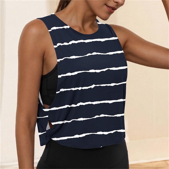 Womens Stripe Workout Tank Tops, Side Slit Loose Fitting Athletic Sleeveless Yoga Tank Blouse Sports Casual Black XL