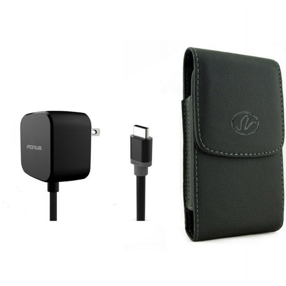 Case Belt Clip & Fast Home Charger for iPhone 15 Pro Max - Leather Holster Cover Pouch and 15W 5ft Long Type-C Turbo Charge O7O for iPhone 15 Pro Max (6.7")