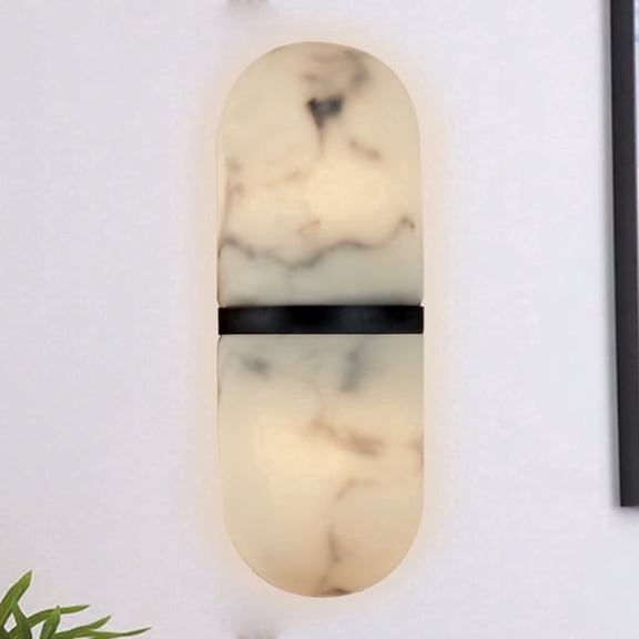 Alabaster Pill Shaped Metal Sconce , Wall Lamps for Bedroom , Bathroom Sconce