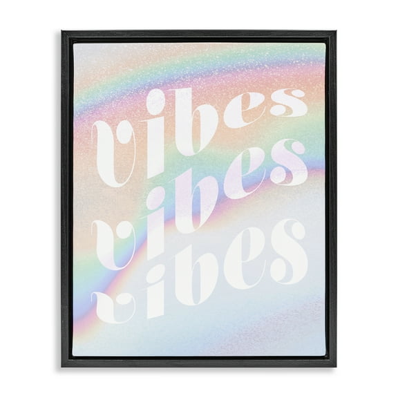 Stupell Industries Vibes over Glam Rainbow Text & Numbers Painting Black Floater Framed Canvas Art Print Wall Art, 17 x 21