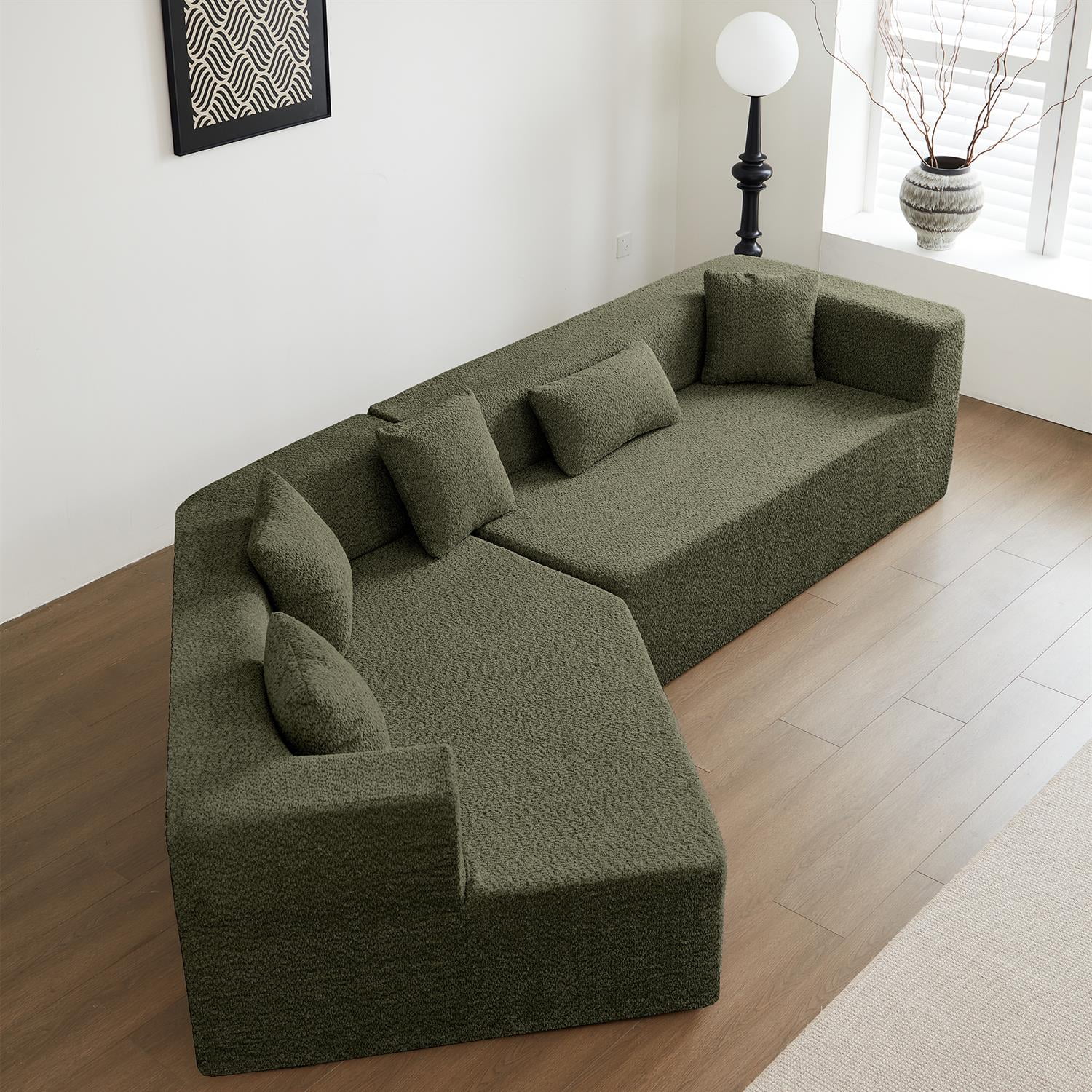 Demi Bonn 127.5" Sectional Cloud Sofa with Deep Seat, Comfortable Large Couch for Living Room Furniture, No Assembly Required, Green