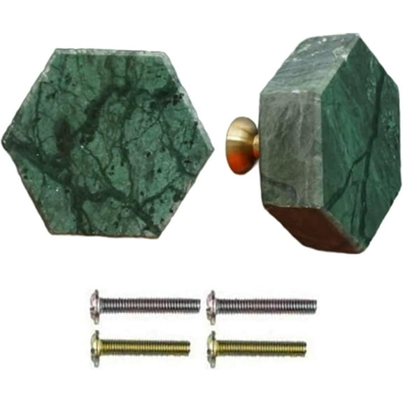 Marble Drawer Knobs Vintage: 2 Pcs Hexagonal Green Drawer Dresser Knob, Door Handle Single Hole Cabinet Knobs Pulls, Kitchen Hardware Pulls