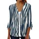 thumbnail image 1 of Camisa de mujer Blusa Estampado Manga 3/4 Casual Vacaciones Básico Botón Tops Azul marino/S, 1 of 3