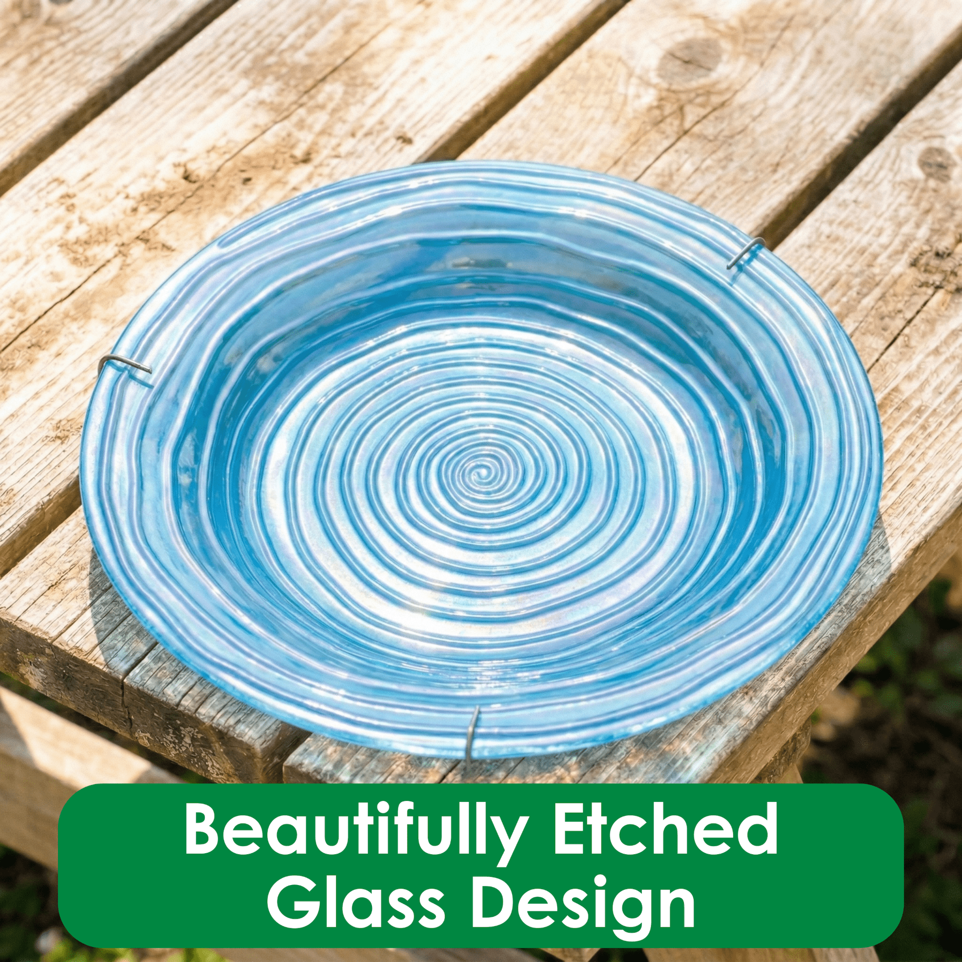 Songbird Essentials Hanging Bird Bath, Outdoor Glass Birdbath, Blue Swirls