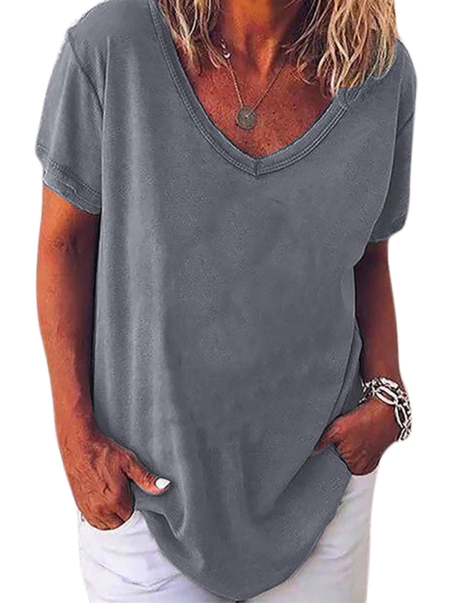 Plus Size Women's V Neck Short Sleeve Blouse Casual Baggy T-Shirt Tunic Tops Tee 