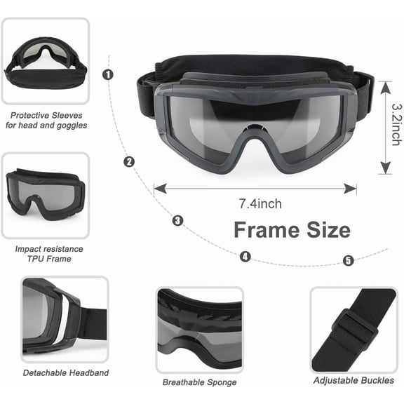 Tactical Safety Goggles with Anti-Fog & Interchangeable Lenses for Airsoft, Hunting, Cycling