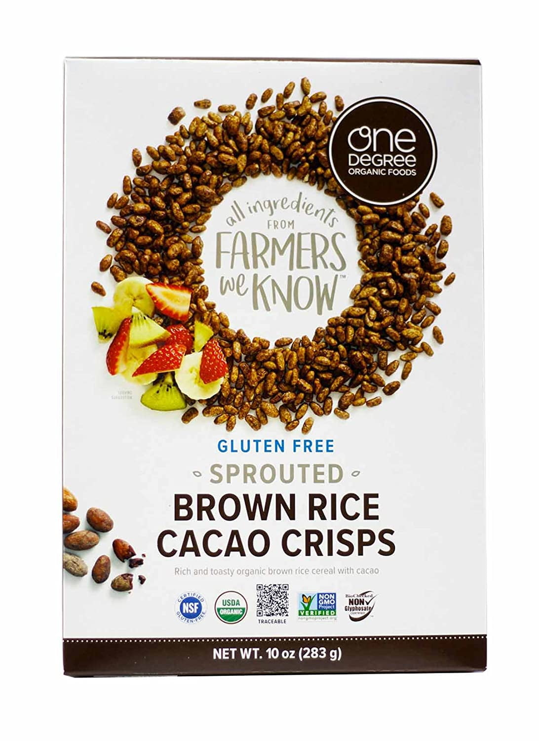 One Degree Organic Foods Sprouted Brown Rice Cacao Crisps Cereal 10 Oz Pack of 6
