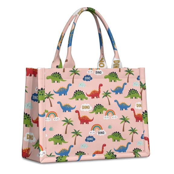 Large Capacity Tote Bag,Pink Dinosaur and Rainbow Pattern Handbag Fashion Luxury Tote Bag,15.7"x13"x 5.1" Inches,Laptop Compatible