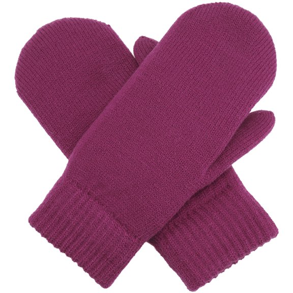 LL Unisex Winter Solid Color Plush Fleece Lined Knit Mitten Gloves