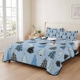 thumbnail image 2 of Quilts Twin Size Bedding Set, Light Blue Christmas Lightweight Quilted Comforter, Winter Xmas Trees Snowflakes Plaid Dots Reversible Bedspread Coverlet with Pillow Covers for All Season, 68" x 86", 2 of 9