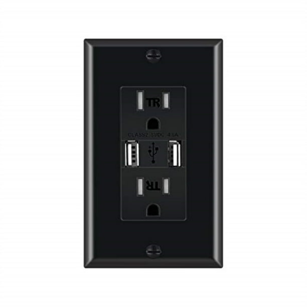 (pack of 1) black usb charger power outlet ul listed high speed dual