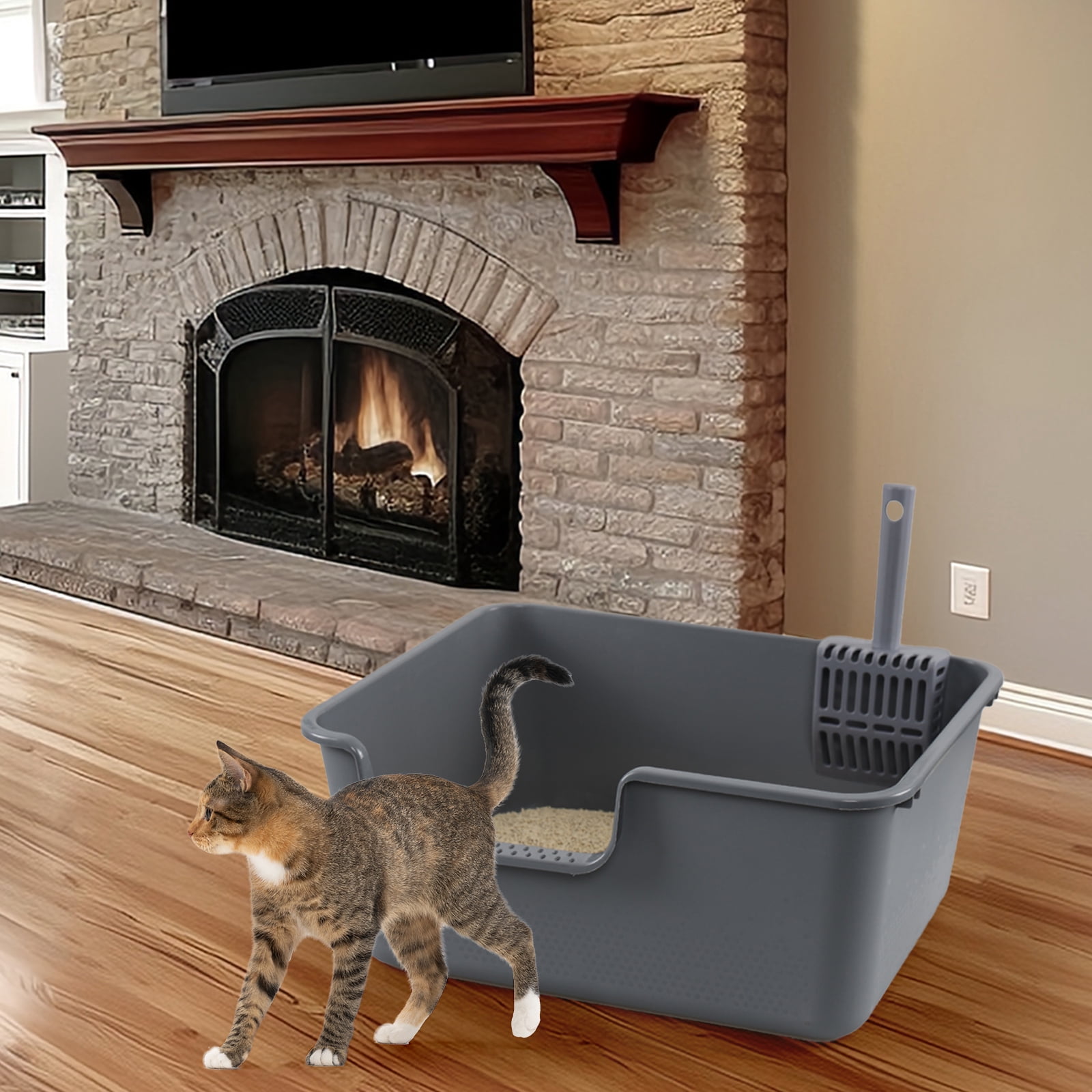 Tyminin 4 Packs Plastic Anti-Splashing Kitty Litter Box, Cat Litter Box High Sides, Grey