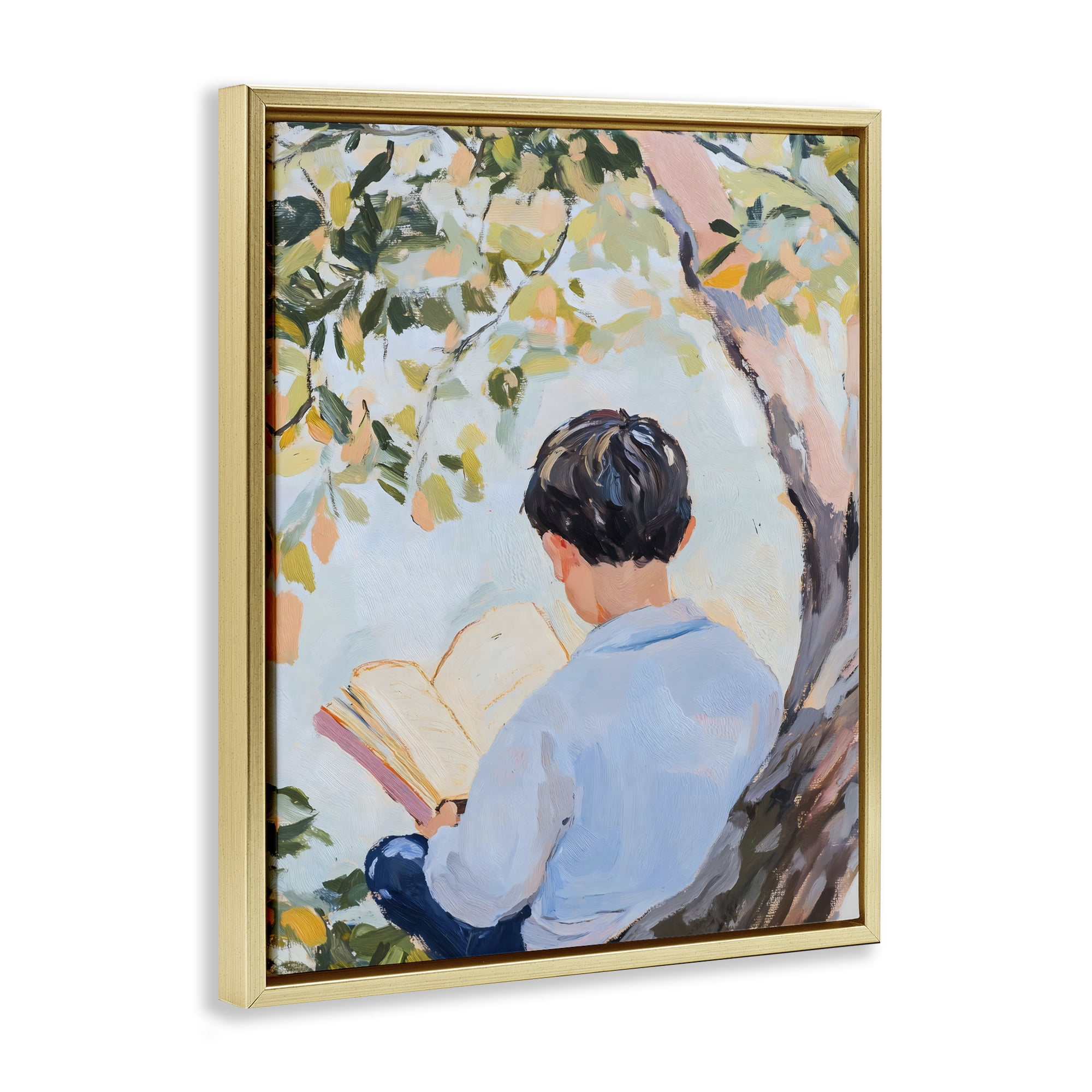 Stupell Industries Boy Reading in Nature Gold Framed Floater Canvas Wall Art, design by The Prints Vibe