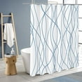 thumbnail image 2 of Abstract Striped Shower Curtain, Modern Minimalist Waterproof Fabric Shower Curtain Set with Hooks 72" x 72" - White & Blue, 2 of 6