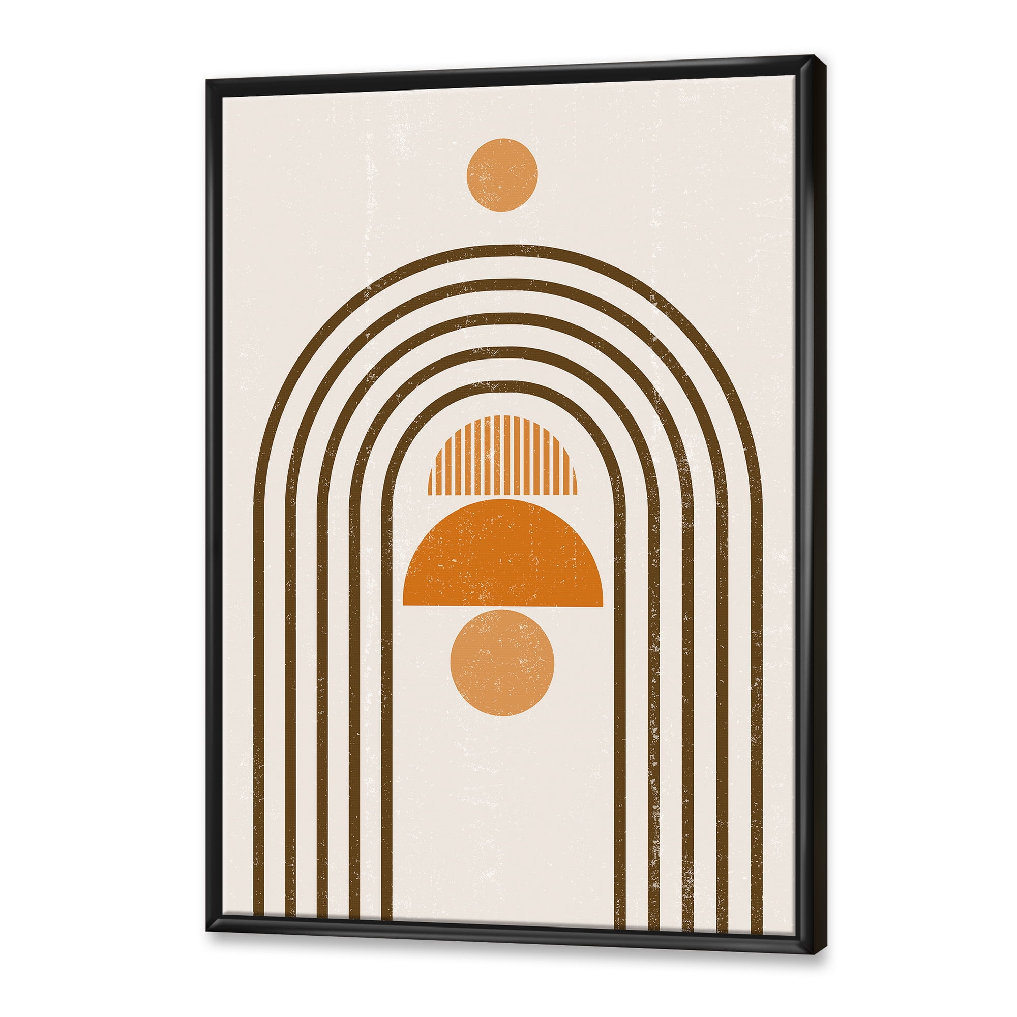 Designart 'Abstract Rainbow Moon and Sun In Earth Tones IV' Modern Framed Canvas Wall Art Print