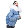 thumbnail image 5 of YUGYXL Winter Coats for Women Thickened Jean Jackets Warm Wool Outwear Parka Shacket Soft Fleece Lined Hooded Denim Jacket 2025&nbsp;Clearance&nbsp;Sale White,L, 5 of 8