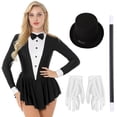 thumbnail image 4 of Disfraz de mago de circo para mujer, disfraz de maestro de ceremonias para Halloween, conjunto de actuación, vestido de esmoquin de manga larga con varita mágica, sombrero y guantes, 4 of 5