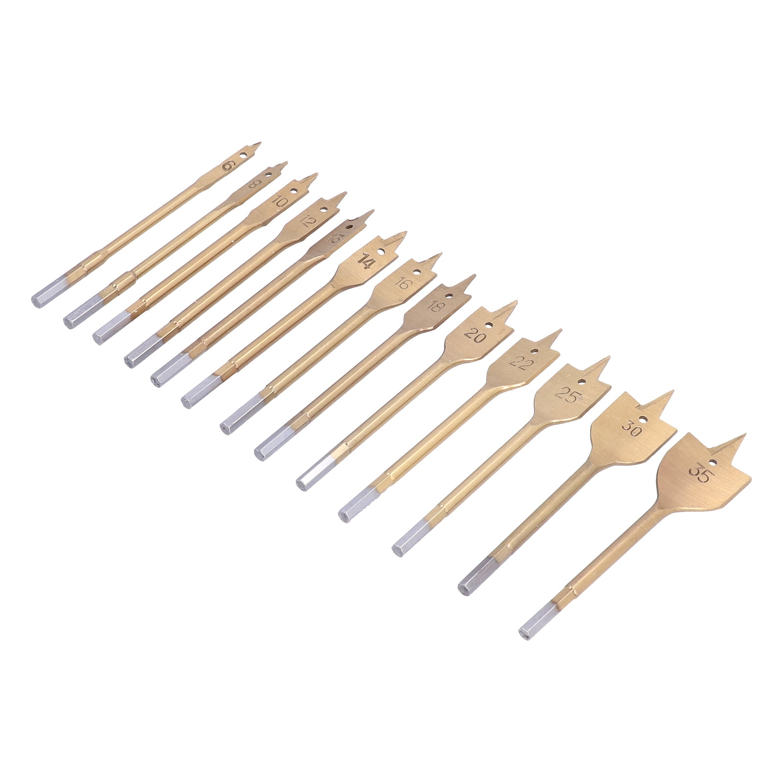 13 Pieces Titanium Coating Carbon Steel Paddle Flat Bit Carbon Steel Spade Drill Bit Set For Hole Cutter Woodworking