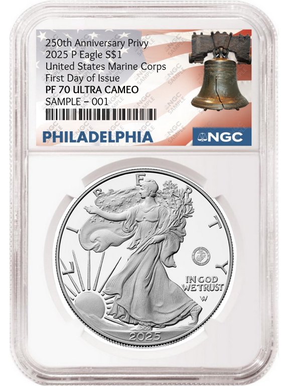 2025 P Silver Eagle Marine 250th Anniversary Privy NGC PF70 FDOI Philly