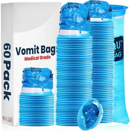 Healqu Hospital Vomit Bags – 60 Pack 1000ml Car & Travel Throw Up Bags – Leak-Resistant Medical Grade Puke Bags for Motion Sickness & Nausea, Disposable Barf Bags