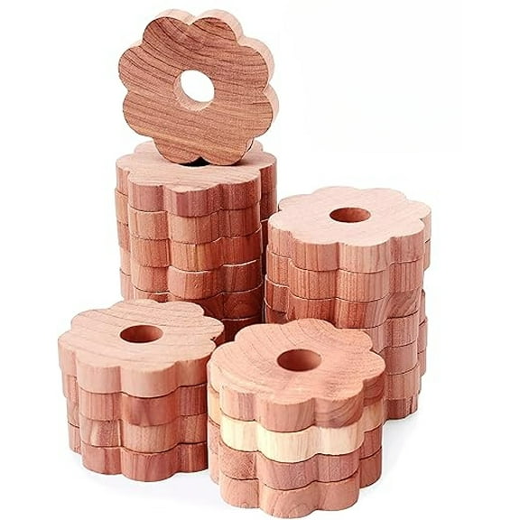 20 PCS Cedar Blocks for Clothes Storage, Cedar Rings Cedar Chips for Closets and Drawers, Cedar for Closets Scented Cedar Wood Flowers Closet Freshener