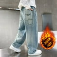 thumbnail image 5 of Byoo Toddler Boys Lined Denim Jeans Thickened Drawstring Straight Wide Leg Wash Jeans Stretch Warm Trousers for Kids, 5 of 6