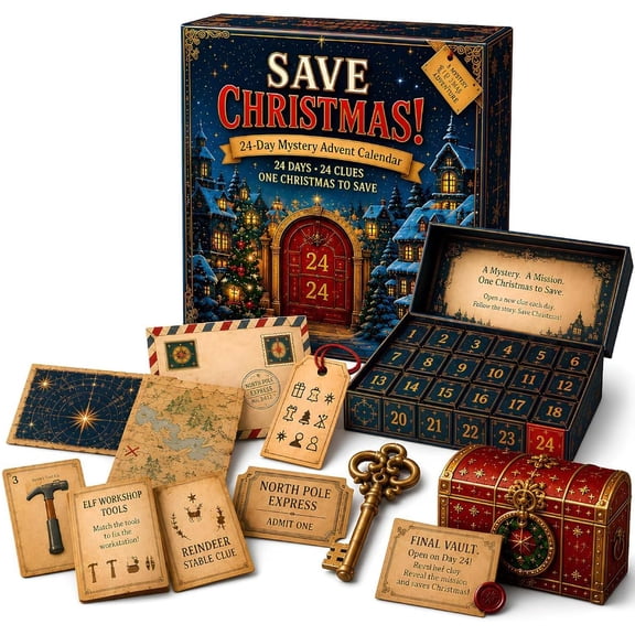24-Day Mystery Advent Calendar, 2026 Christmas Puzzle Game with 6 Story Themes Open A New Discovery Everyday Escape Room Countdown Gift for Family Teens & Adults ( Christmas)