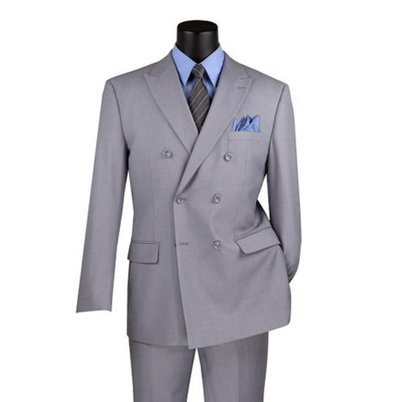 Vinci Mens Light Gray Double Breasted 1930s Suit Wool Feel F-DC900-1