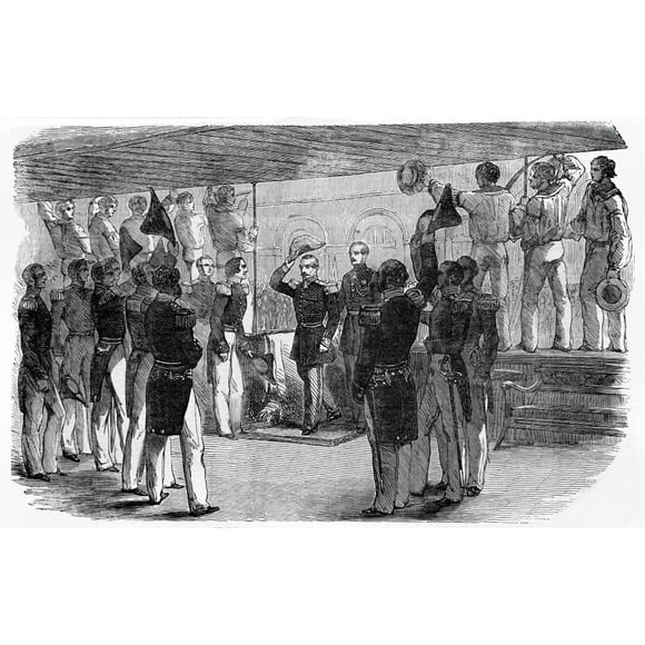 The Illustrated London News Etching From 1854.visit Of The Emperor Of France To The Royal Yacht At Bolougne by John Short / Design Pics (20 x 12)