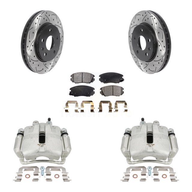 Transit Auto Front Disc Brake Coated Caliper Drilled Slotted Rotors and Ceramic Pads Kit for Car 2011 Buick Regal 2.0L with Solid Rear KCD-100106T