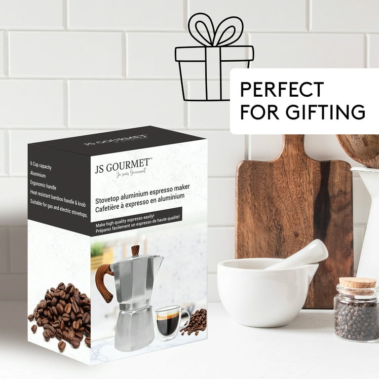 JS Gourmet 6 Cup Aluminum Moka Pot Espresso Coffee Maker with